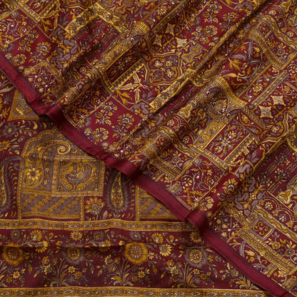 Indian Vintage Sari Maroon 100% Pure Silk Printed Sarees 6yd Craft Fabric Sewing Soft Dress Making Floral Quilting Crafting Upcycle Used