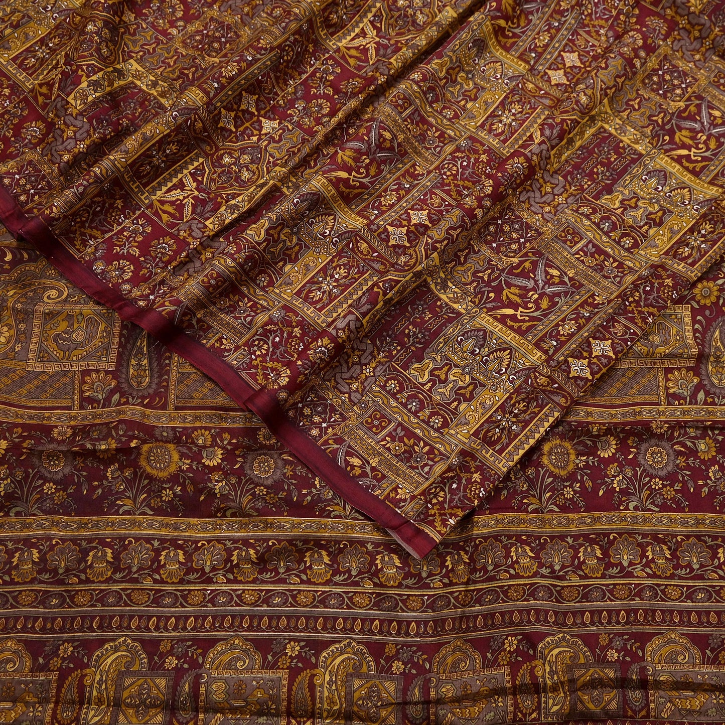 Indian Vintage Sari Maroon 100% Pure Silk Printed Sarees 6yd Craft Fabric Sewing Soft Dress Making Floral Quilting Crafting Upcycle Used