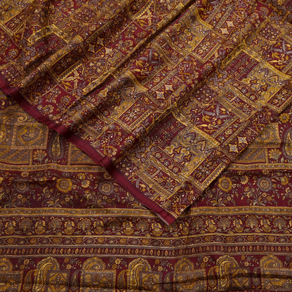 Indian Vintage Sari Maroon 100% Pure Silk Printed Sarees 6yd Craft Fabric Sewing Soft Dress Making Floral Quilting Crafting Upcycle Used