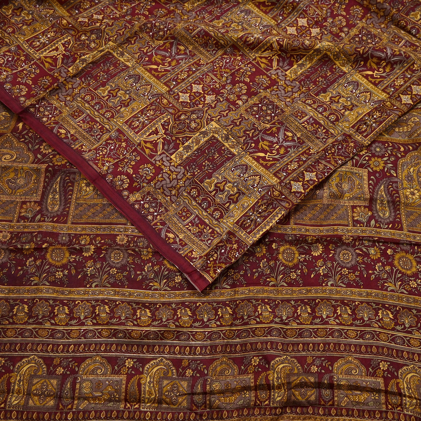 Indian Vintage Sari Maroon 100% Pure Silk Printed Sarees 6yd Craft Fabric Sewing Soft Dress Making Floral Quilting Crafting Upcycle Used