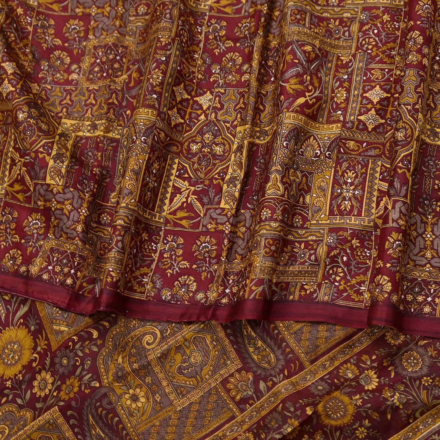 Indian Vintage Sari Maroon 100% Pure Silk Printed Sarees 6yd Craft Fabric Sewing Soft Dress Making Floral Quilting Crafting Upcycle Used