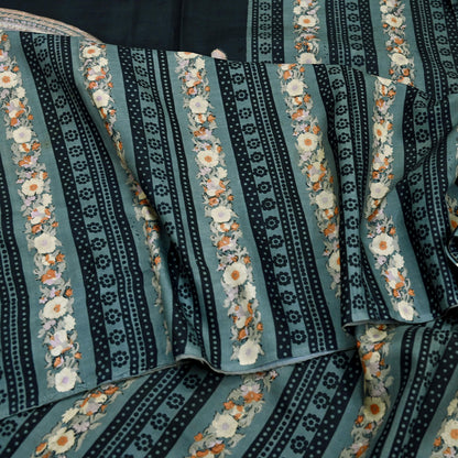 Indian Vintage Sari Black & Gray 100% Pure Silk Printed Saree 5yd Sewing Craft Fabric Dress Making Soft Crafting Quilting Upcycle Used