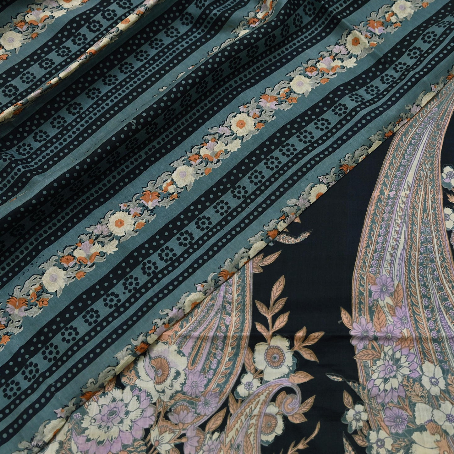 Indian Vintage Sari Black & Gray 100% Pure Silk Printed Saree 5yd Sewing Craft Fabric Dress Making Soft Crafting Quilting Upcycle Used