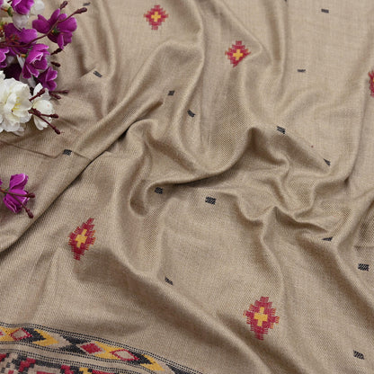 Vintage Brown Woolen Handmade Woven Long Throw Stole Warm Geometric Design Fringes