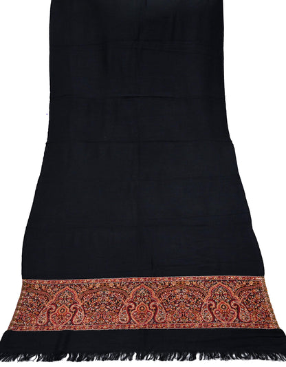 Vintage Black Viscose Stole Handmade Woven Long Throw Stole Warm Floral Design Fringes