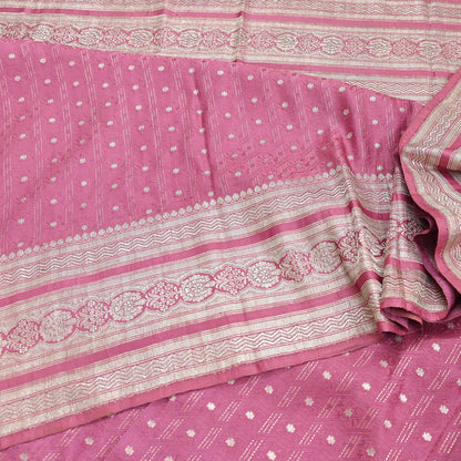 Indian Vintage Sari Heavy Wedding Pink Pure Satin Silk Woven Brocade Banarasi Sarees Silver Zari 5Yd Dress making Crafting Upcycle