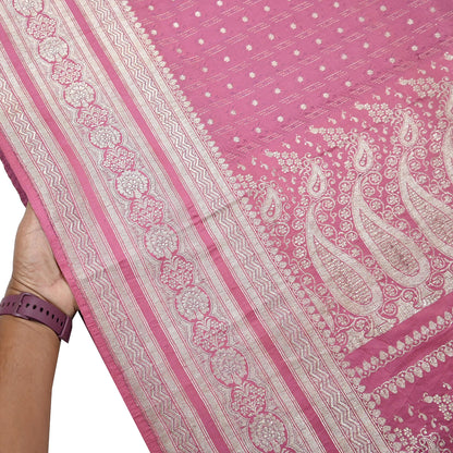 Indian Vintage Sari Heavy Wedding Pink Pure Satin Silk Woven Brocade Banarasi Sarees Silver Zari 5Yd Dress making Crafting Upcycle