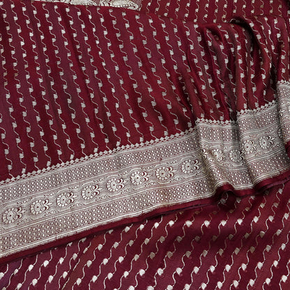 Indian Vintage Sari Maroon Heavy Wedding Pure Satin Silk Woven Banarasi Brocade Saree Zari 5Yd Dress making Crafting Quilting
