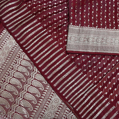 Indian Vintage Sari Maroon Heavy Wedding Pure Satin Silk Woven Banarasi Brocade Saree Zari 5Yd Dress making Crafting Quilting