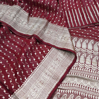 Indian Vintage Sari Maroon Heavy Wedding Pure Satin Silk Woven Banarasi Brocade Saree Zari 5Yd Dress making Crafting Quilting