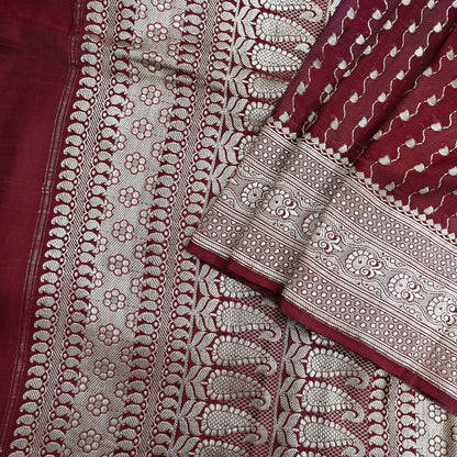 Indian Vintage Sari Maroon Heavy Wedding Pure Satin Silk Woven Banarasi Brocade Saree Zari 5Yd Dress making Crafting Quilting