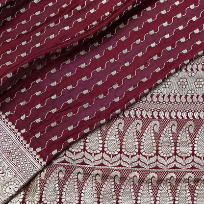 Indian Vintage Sari Maroon Heavy Wedding Pure Satin Silk Woven Banarasi Brocade Saree Zari 5Yd Dress making Crafting Quilting