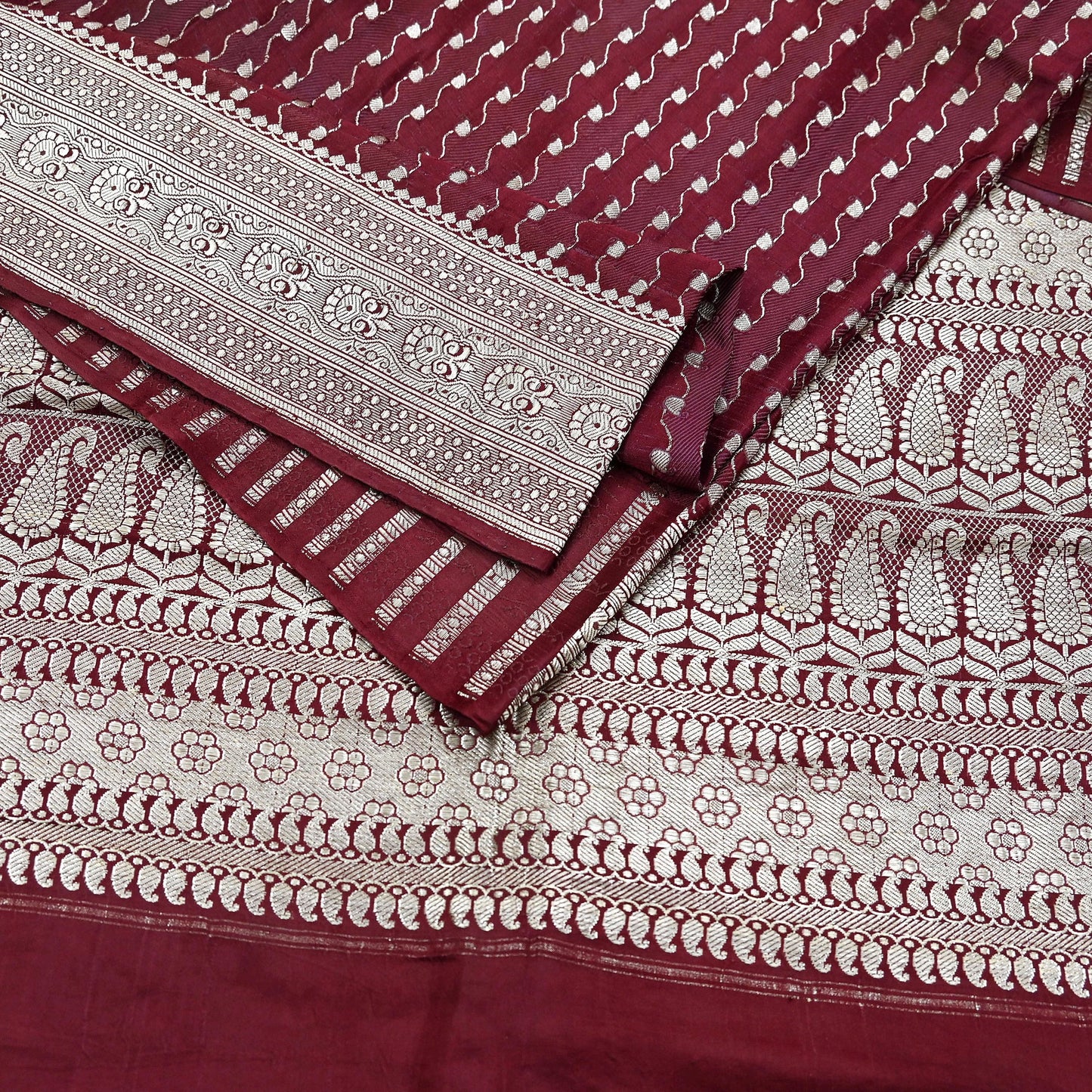 Indian Vintage Sari Maroon Heavy Wedding Pure Satin Silk Woven Banarasi Brocade Saree Zari 5Yd Dress making Crafting Quilting