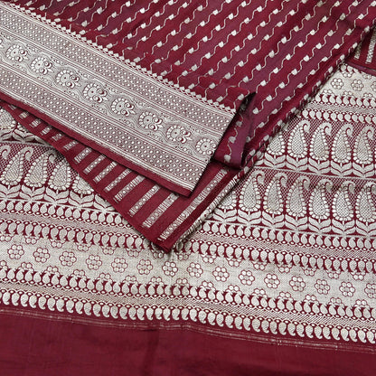 Indian Vintage Sari Maroon Heavy Wedding Pure Satin Silk Woven Banarasi Brocade Saree Zari 5Yd Dress making Crafting Quilting