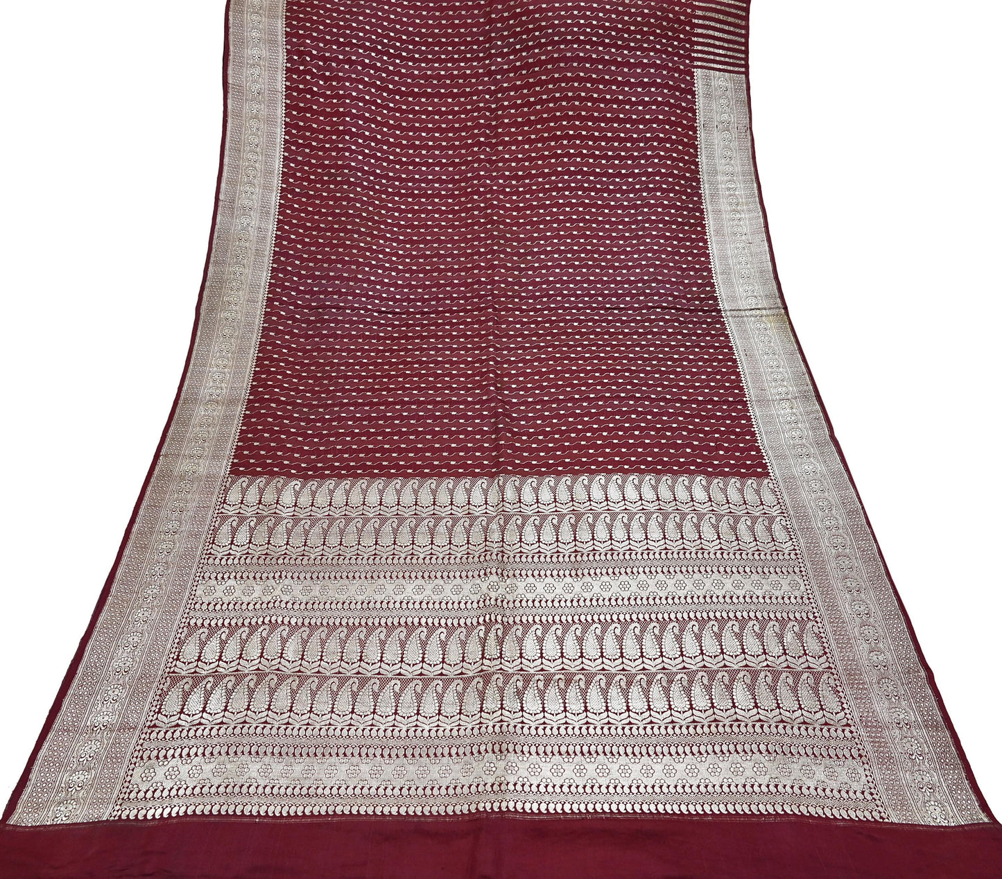 Indian Vintage Sari Maroon Heavy Wedding Pure Satin Silk Woven Banarasi Brocade Saree Zari 5Yd Dress making Crafting Quilting