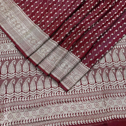 Indian Vintage Sari Maroon Heavy Wedding Pure Satin Silk Woven Banarasi Brocade Saree Zari 5Yd Dress making Crafting Quilting