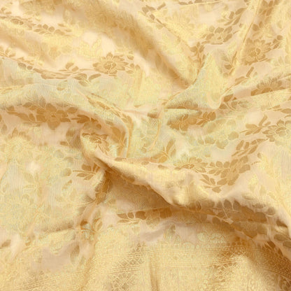 Indian Vintage Heavy Golden Beige Dupatta Pure Silk Long Stole Hand Woven Banarasi Veil Scarves Zari Stole Ethnic Wear Bridal Hijab