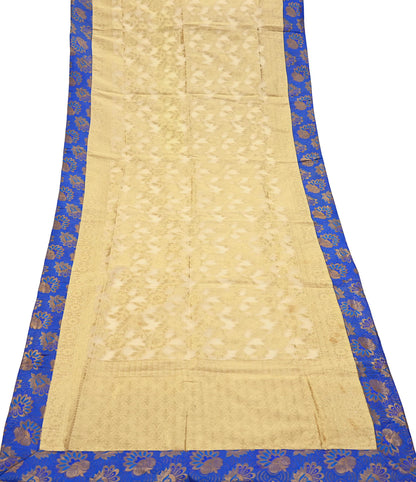 Indian Vintage Heavy Golden Beige Dupatta Pure Silk Long Stole Hand Woven Banarasi Veil Scarves Zari Stole Ethnic Wear Bridal Hijab