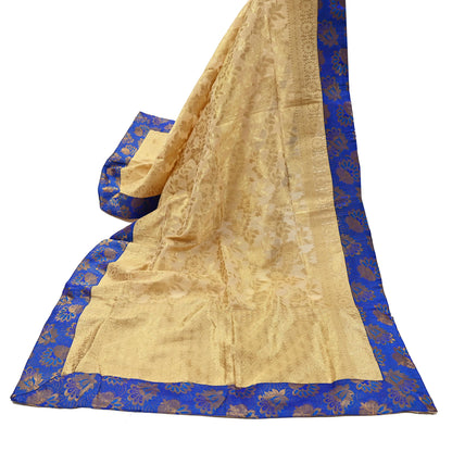 Indian Vintage Heavy Golden Beige Dupatta Pure Silk Long Stole Hand Woven Banarasi Veil Scarves Zari Stole Ethnic Wear Bridal Hijab