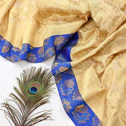 Indian Vintage Heavy Golden Beige Dupatta Pure Silk Long Stole Hand Woven Banarasi Veil Scarves Zari Stole Ethnic Wear Bridal Hijab