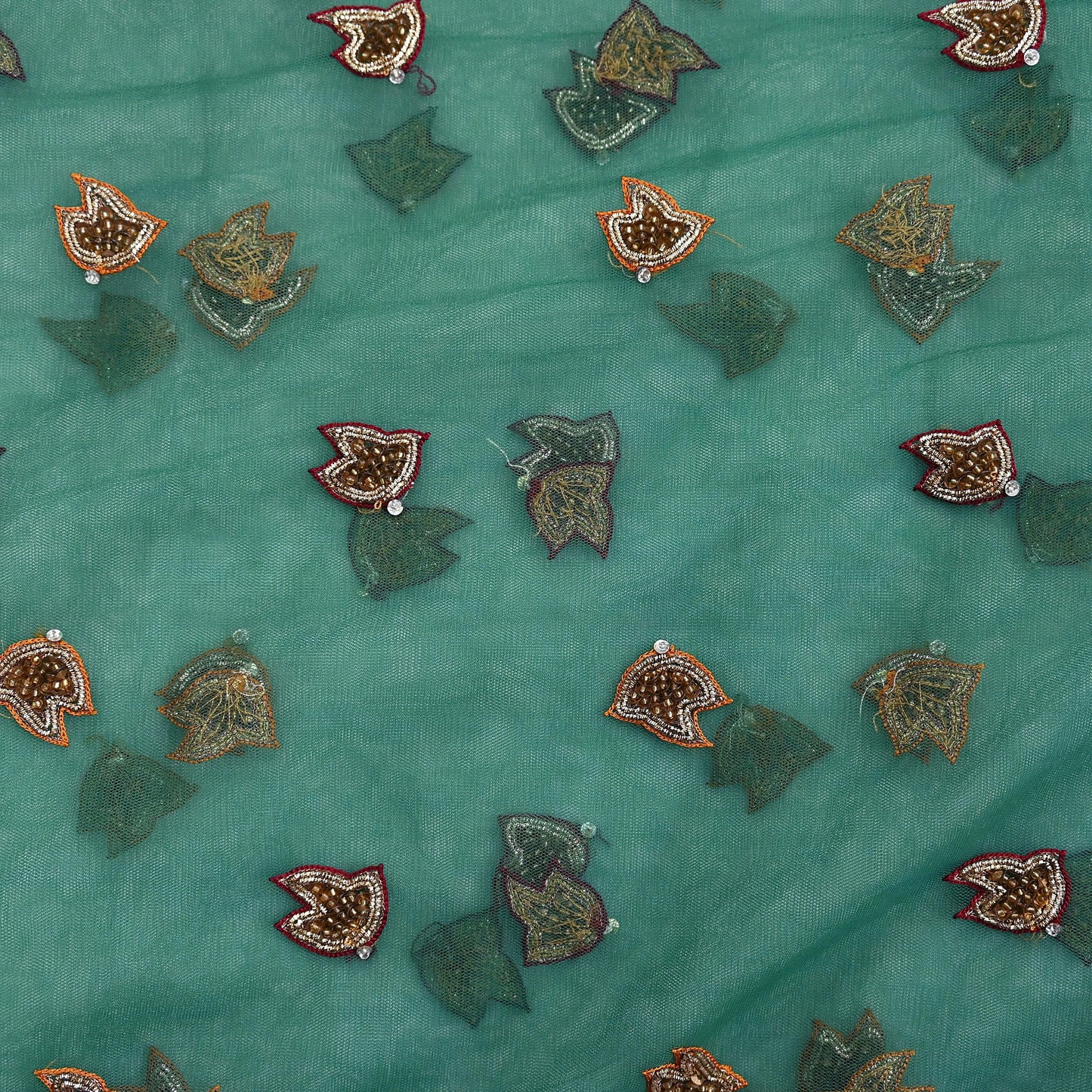 Indian Vintage Heavy Bridal Green Dupatta Net Mesh Long Stole Hand Embroidered Scarf Zardozi Zari Sequins Wedding Stole Veil hijab