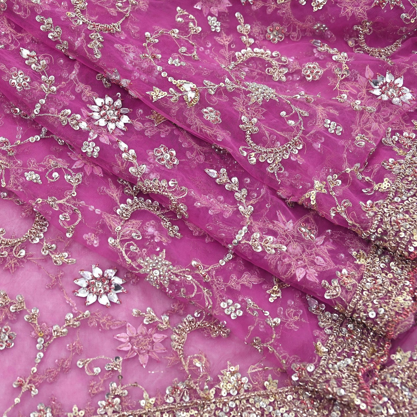 Indian Vintage Heavy Purple Dupatta Net Mesh Long Stole Hand Embroidered Scarf Purple Zardozi Zari Sequins Stole