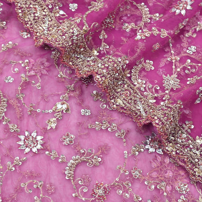 Indian Vintage Heavy Purple Dupatta Net Mesh Long Stole Hand Embroidered Scarf Purple Zardozi Zari Sequins Stole