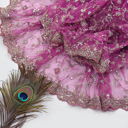 Indian Vintage Heavy Purple Dupatta Net Mesh Long Stole Hand Embroidered Scarf Purple Zardozi Zari Sequins Stole