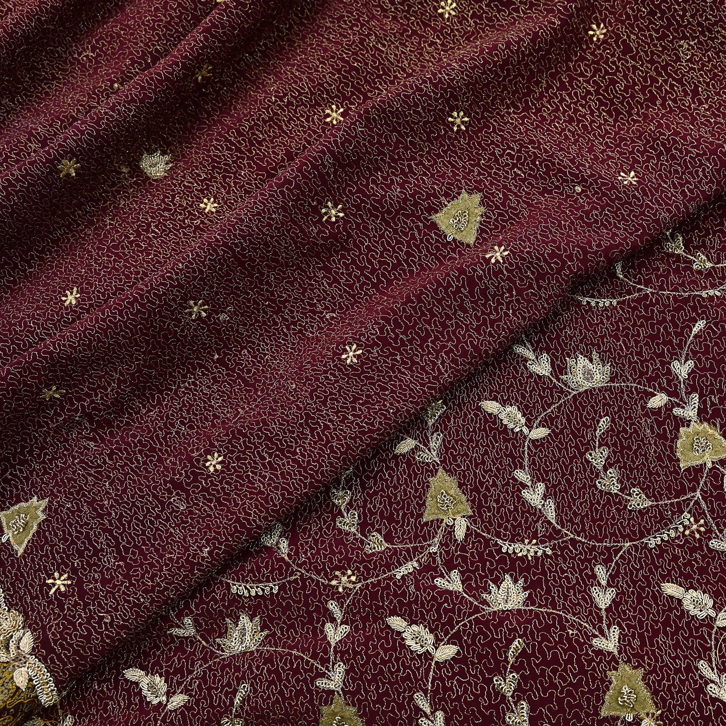 Indian Vintage Heavy Maroon Dupatta Pure Crepe Silk Long Stole Hand Embroidered Scarves Dabka Zardozi Zari Scarves Wedding/ Bridal Veil