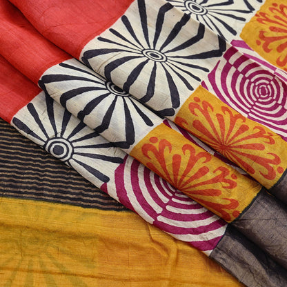 Indian Vintage Heavy Sari Red & Black Pure Khadi Silk Handloom Saree Craft Fabric 5yd Ethnic Wear Dress making For Crafting Quilting