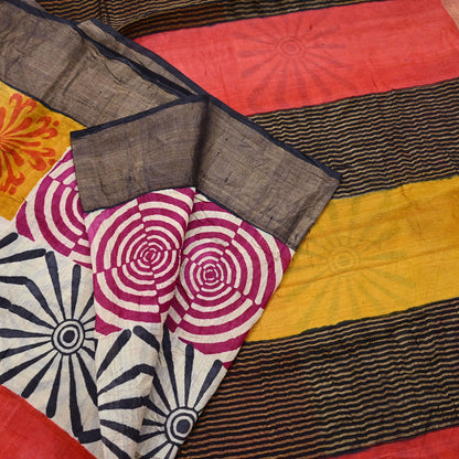 Indian Vintage Heavy Sari Red & Black Pure Khadi Silk Handloom Saree Craft Fabric 5yd Ethnic Wear Dress making For Crafting Quilting