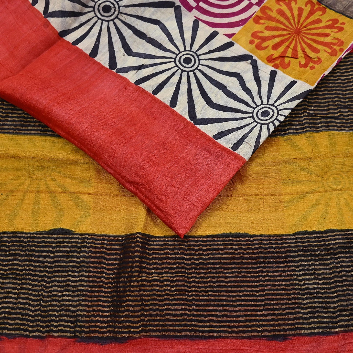 Indian Vintage Heavy Sari Red & Black Pure Khadi Silk Handloom Saree Craft Fabric 5yd Ethnic Wear Dress making For Crafting Quilting