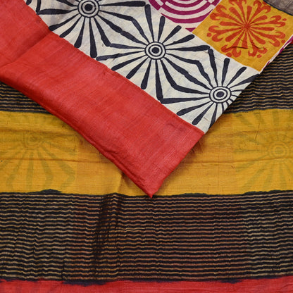 Indian Vintage Heavy Sari Red & Black Pure Khadi Silk Handloom Saree Craft Fabric 5yd Ethnic Wear Dress making For Crafting Quilting