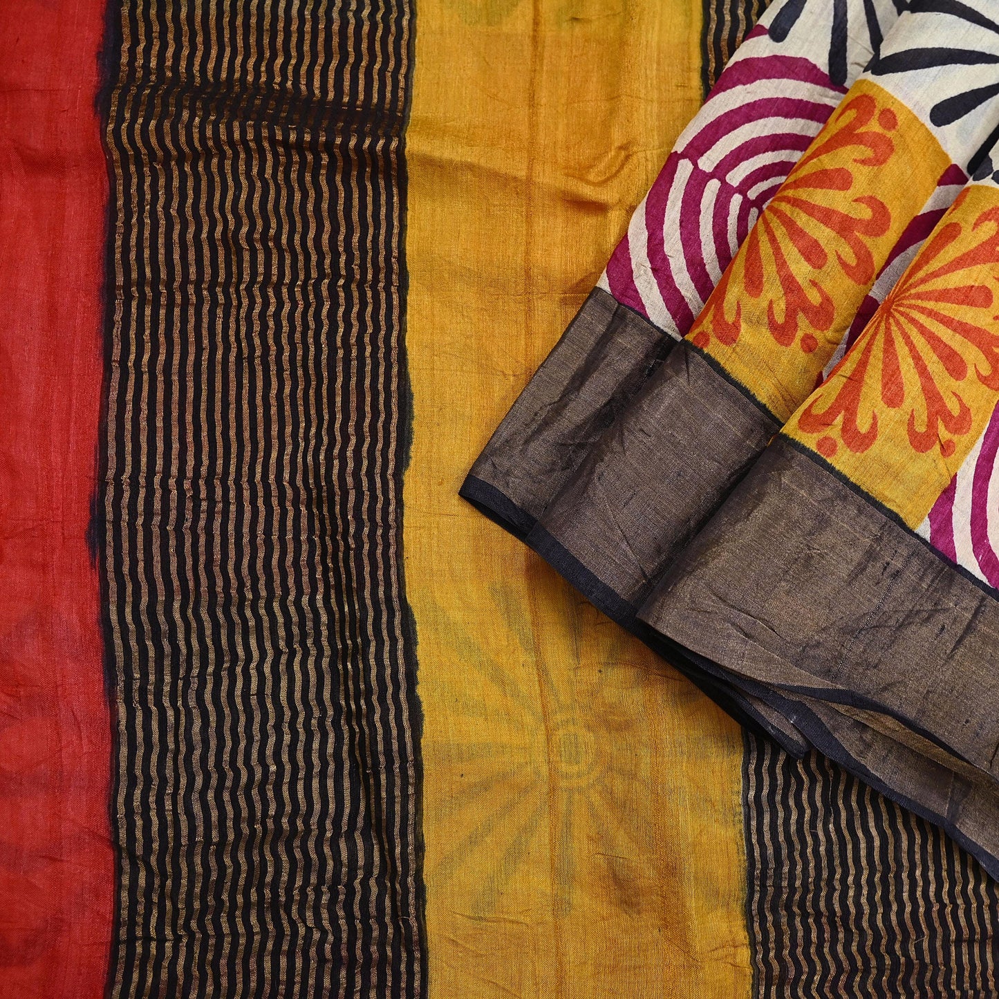 Indian Vintage Heavy Sari Red & Black Pure Khadi Silk Handloom Saree Craft Fabric 5yd Ethnic Wear Dress making For Crafting Quilting