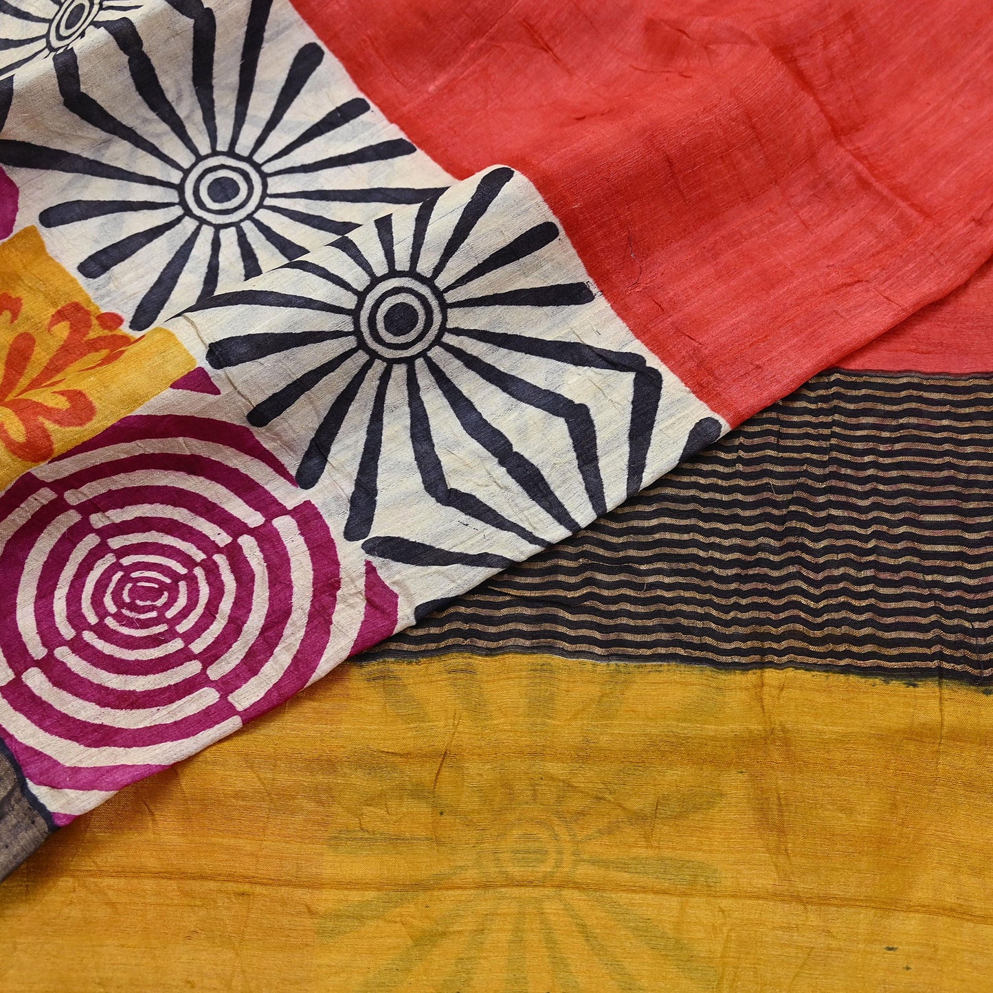 Indian Vintage Heavy Sari Red & Black Pure Khadi Silk Handloom Saree Craft Fabric 5yd Ethnic Wear Dress making For Crafting Quilting