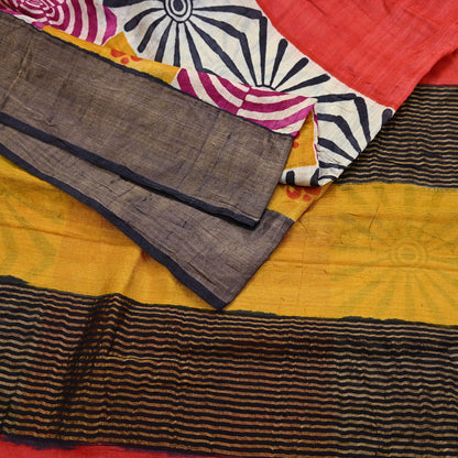 Indian Vintage Heavy Sari Red & Black Pure Khadi Silk Handloom Saree Craft Fabric 5yd Ethnic Wear Dress making For Crafting Quilting