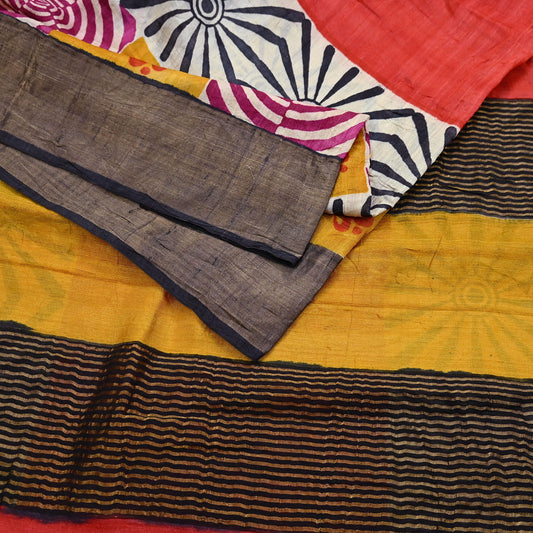 Indian Vintage Heavy Sari Red & Black Pure Khadi Silk Handloom Saree Craft Fabric 5yd Ethnic Wear Dress making For Crafting Quilting