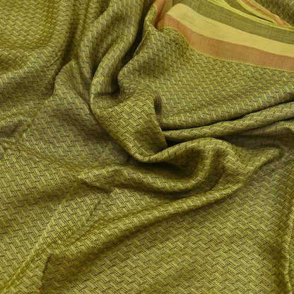 Indian Vintage Heavy Sari Green Pure Khadi Silk Handloom Saree Craft Fabric 6yd Ethnic Wear Dress making For Crafting Quilting