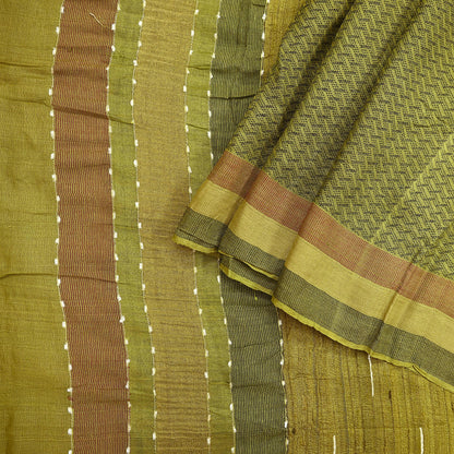 Indian Vintage Heavy Sari Green Pure Khadi Silk Handloom Saree Craft Fabric 6yd Ethnic Wear Dress making For Crafting Quilting