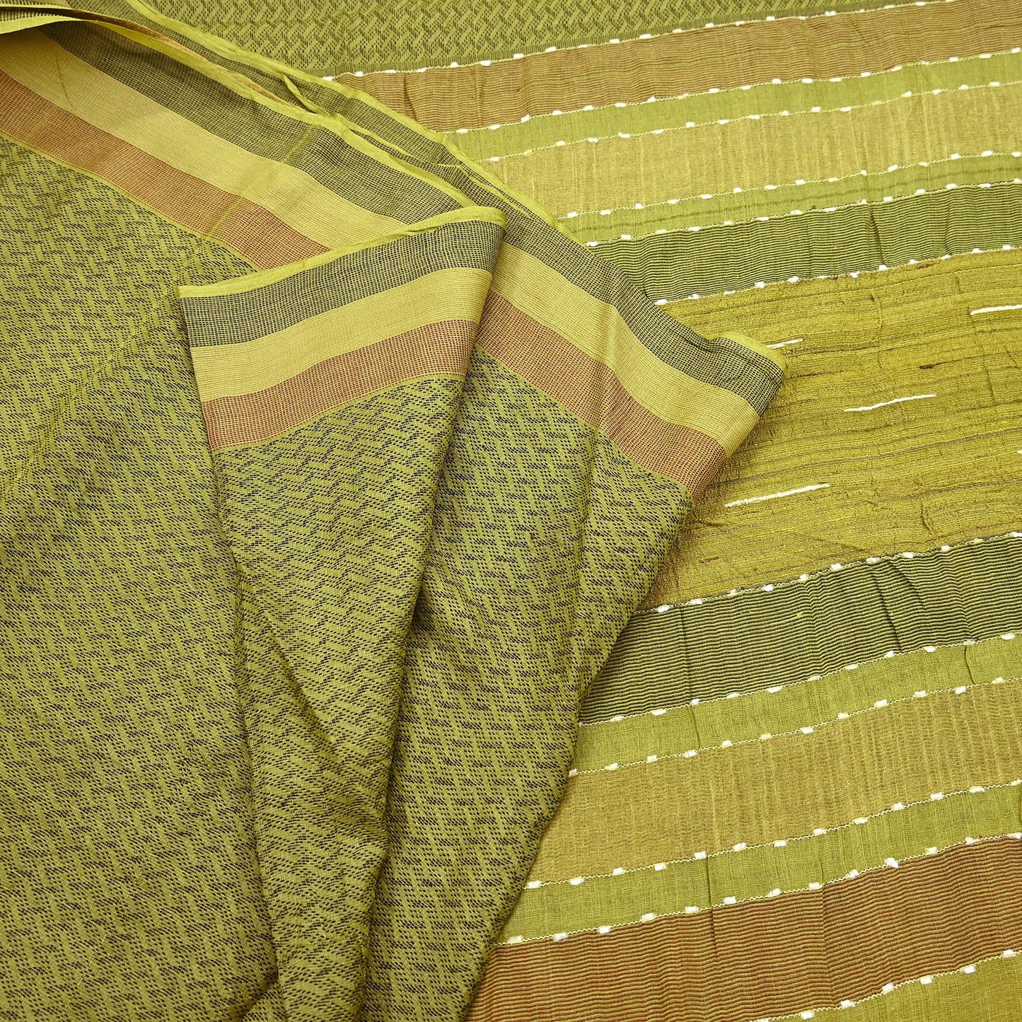 Indian Vintage Heavy Sari Green Pure Khadi Silk Handloom Saree Craft Fabric 6yd Ethnic Wear Dress making For Crafting Quilting