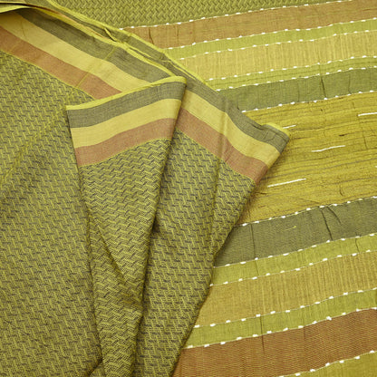 Indian Vintage Heavy Sari Green Pure Khadi Silk Handloom Saree Craft Fabric 6yd Ethnic Wear Dress making For Crafting Quilting