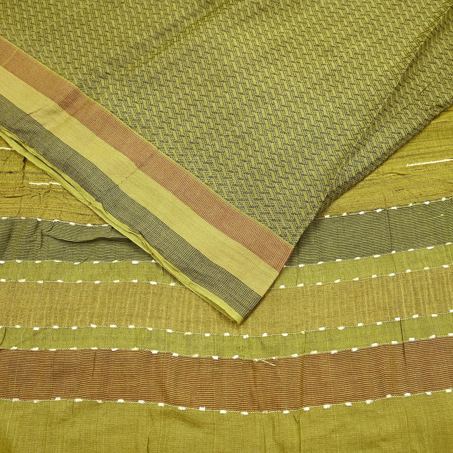 Indian Vintage Heavy Sari Green Pure Khadi Silk Handloom Saree Craft Fabric 6yd Ethnic Wear Dress making For Crafting Quilting