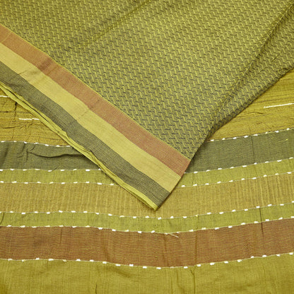 Indian Vintage Heavy Sari Green Pure Khadi Silk Handloom Saree Craft Fabric 6yd Ethnic Wear Dress making For Crafting Quilting