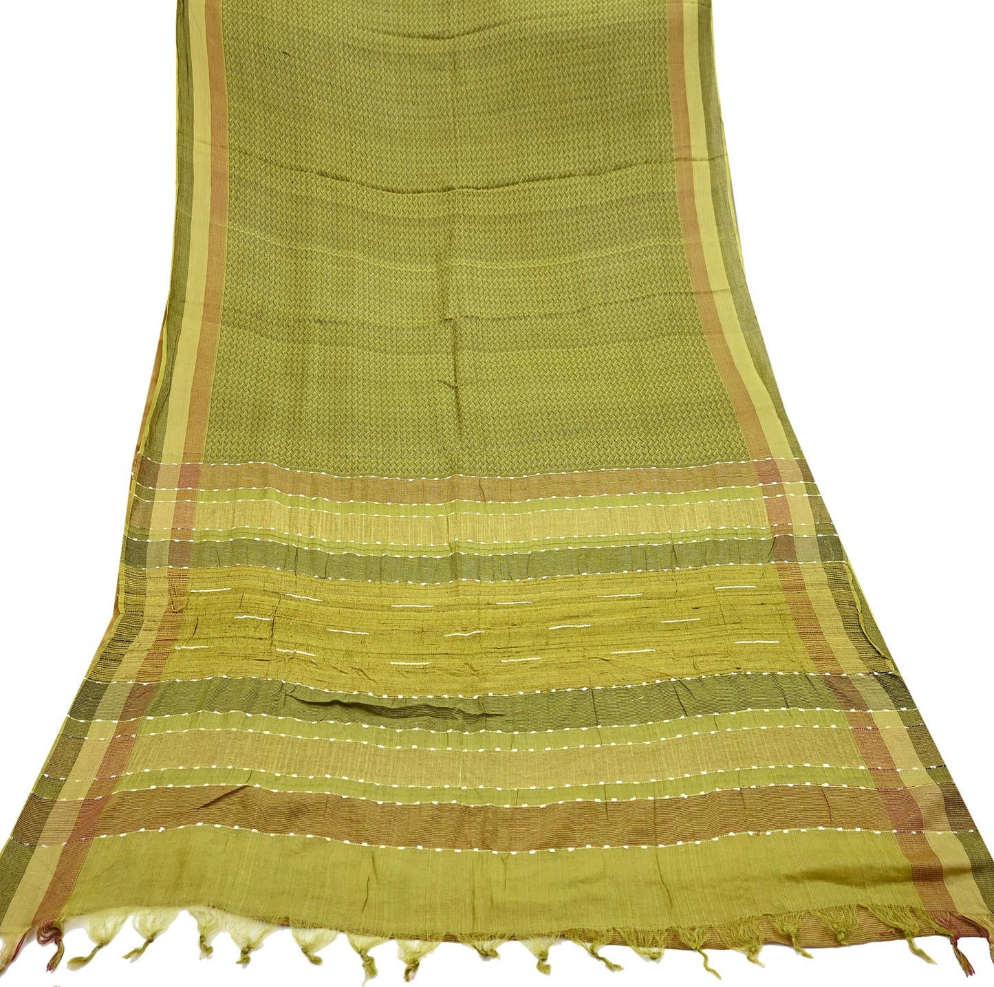 Indian Vintage Heavy Sari Green Pure Khadi Silk Handloom Saree Craft Fabric 6yd Ethnic Wear Dress making For Crafting Quilting