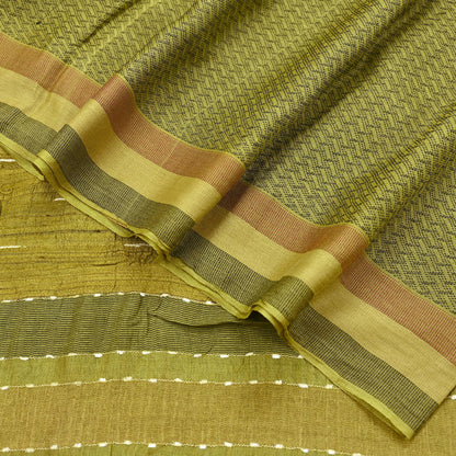 Indian Vintage Heavy Sari Green Pure Khadi Silk Handloom Saree Craft Fabric 6yd Ethnic Wear Dress making For Crafting Quilting