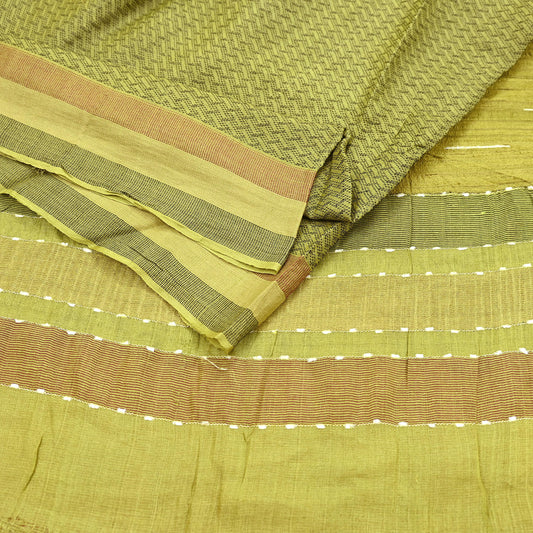 Indian Vintage Heavy Sari Green Pure Khadi Silk Handloom Saree Craft Fabric 6yd Ethnic Wear Dress making For Crafting Quilting