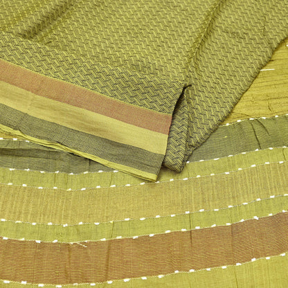 Indian Vintage Heavy Sari Green Pure Khadi Silk Handloom Saree Craft Fabric 6yd Ethnic Wear Dress making For Crafting Quilting