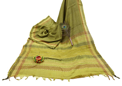 Indian Vintage Heavy Sari Green Pure Khadi Silk Handloom Saree Craft Fabric 6yd Ethnic Wear Dress making For Crafting Quilting