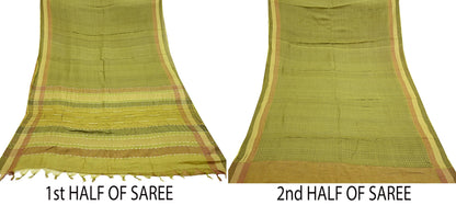 Indian Vintage Heavy Sari Green Pure Khadi Silk Handloom Saree Craft Fabric 6yd Ethnic Wear Dress making For Crafting Quilting