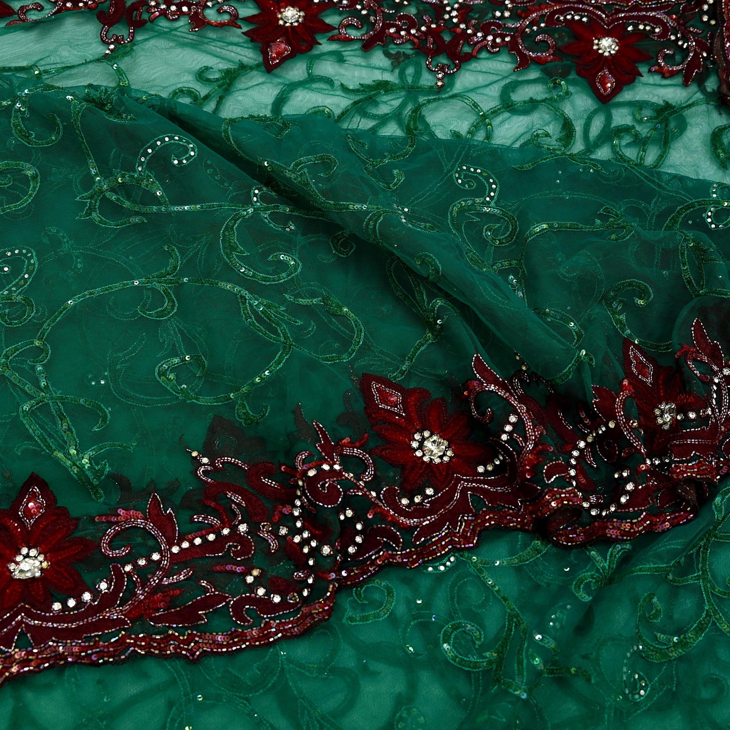 Indian Vintage Heavy Sari Green Net/Mesh Embroidered Sarees Fabric 6Yd Sewing Soft Sequins Floral Zari Bridal/wedding Saris